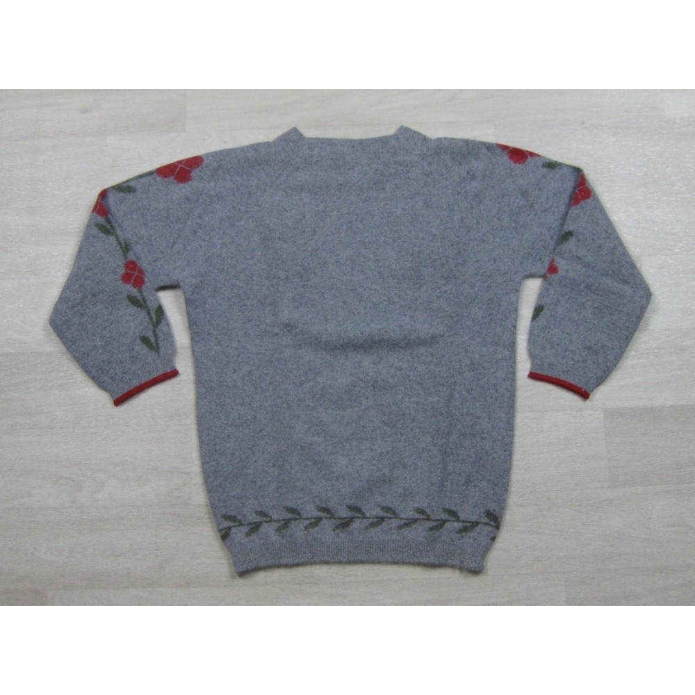 Vintage 1950s Bobbie Brooks Intarsia Sweater (S) Wool Blend Floral Preppy
